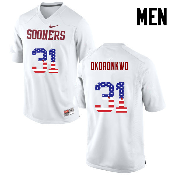 Men Oklahoma Sooners #31 Ogbonnia Okoronkwo College Football USA Flag Fashion Jerseys-White - Click Image to Close